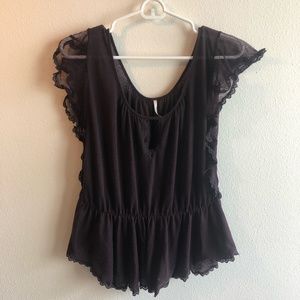 Free People Lace Sleeve Peplum Tee